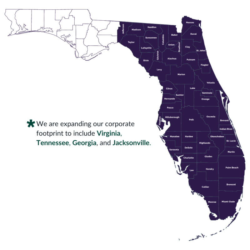 Virginia Tennessee Georgia and Jacksonville expansion map