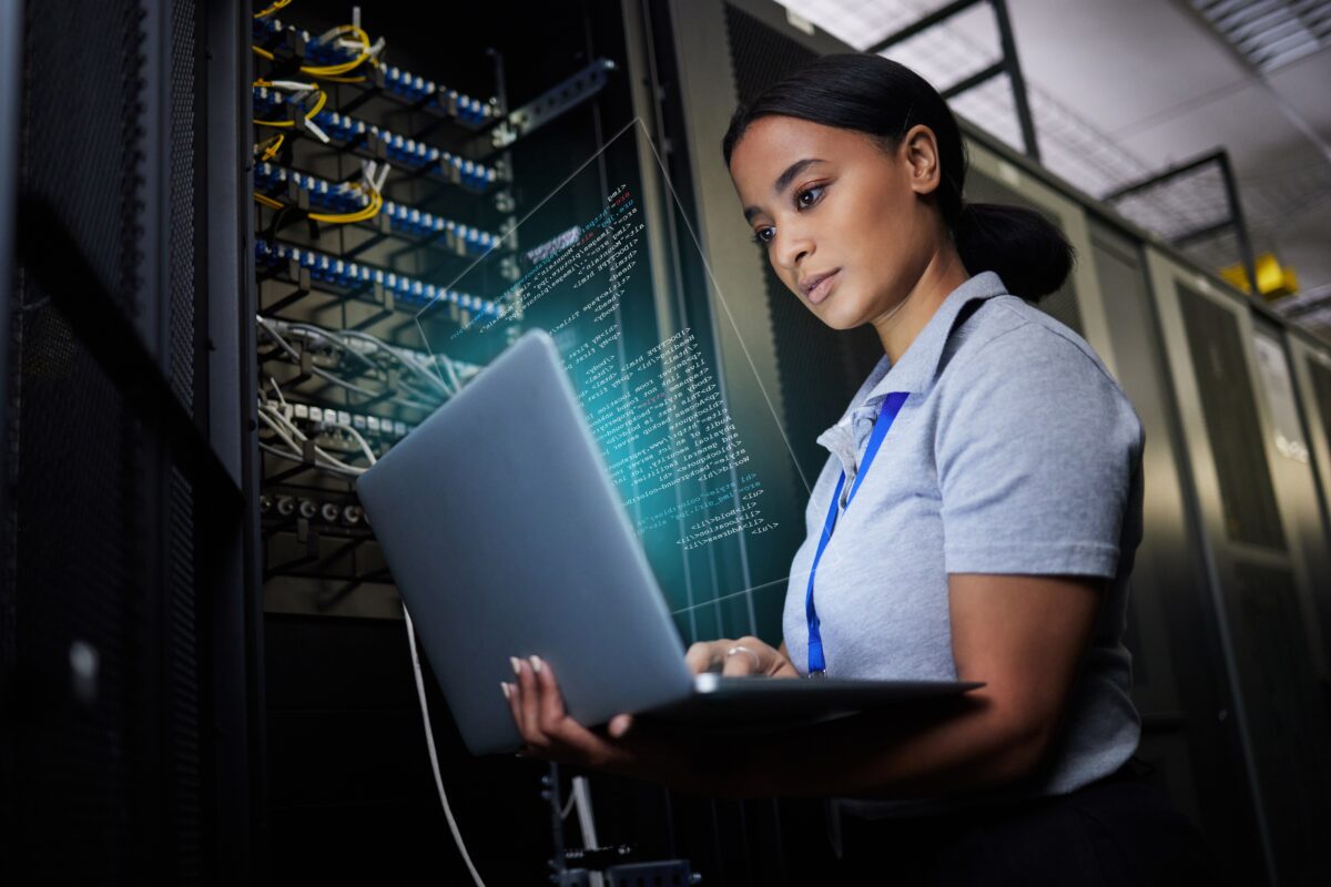 Woman looking at laptop screen